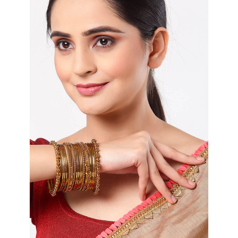 ZENEME Gold Plated Gold Toned Oxidised Bangles for Women (Set of 40) (2.4)