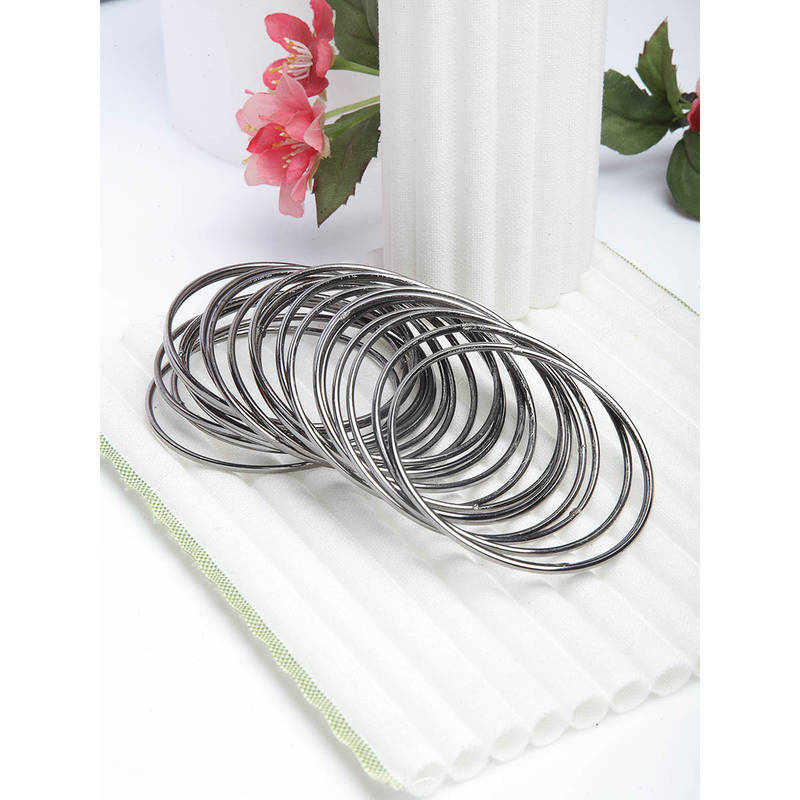ZENEME Silver Plated Oxidised Black Toned Bangles for Women (Pack of 24) (2.8)