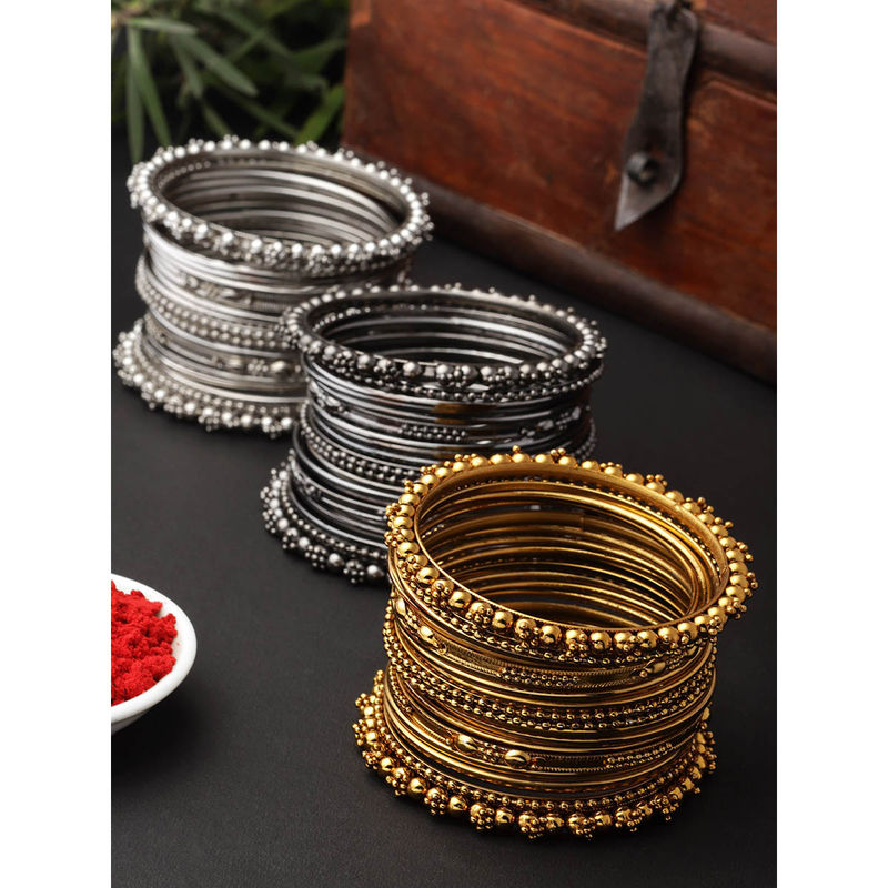 ZENEME Multi-Color Toned Oxidised Bangles for Women (Set of 60) (2.8)