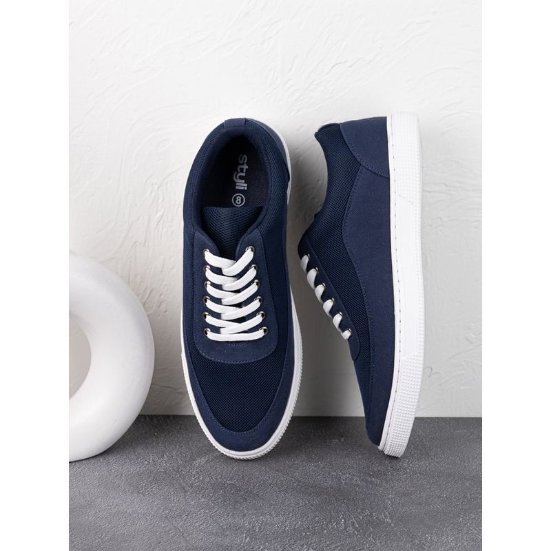 Styli Mens Navy Blue Canvas Low Top Converse Sole Lace Up Sneakers (EURO 42)