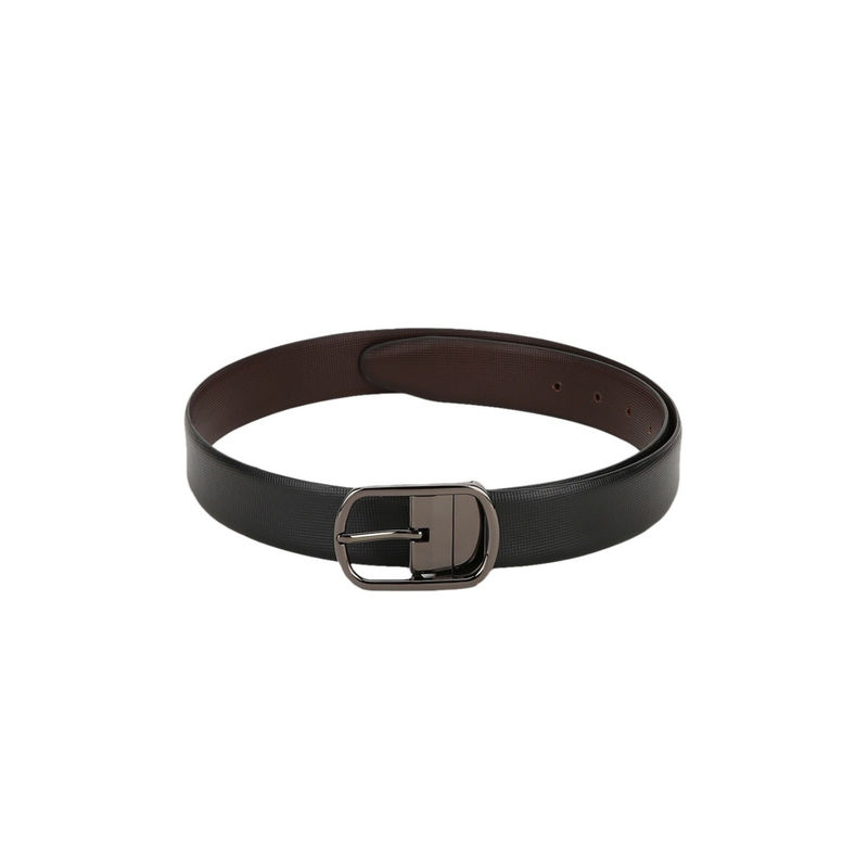 Teakwood Men Black & Brown Textured Reversible Genuine Leather Belt - 34