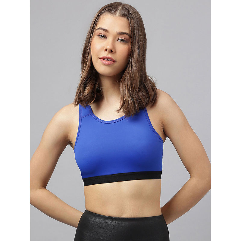 Fitkin Womens Navy Blue Racerback Super Soft Back Mesh Sports Bra (S)