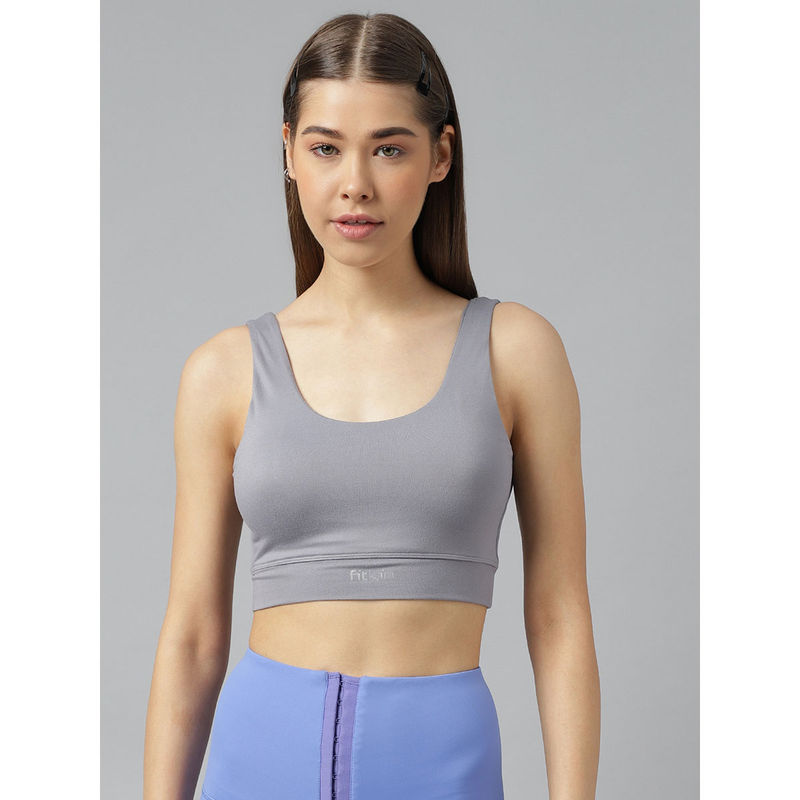 Buy Fitkin Womens Grey Deep Neck Tank Sports Bra Online