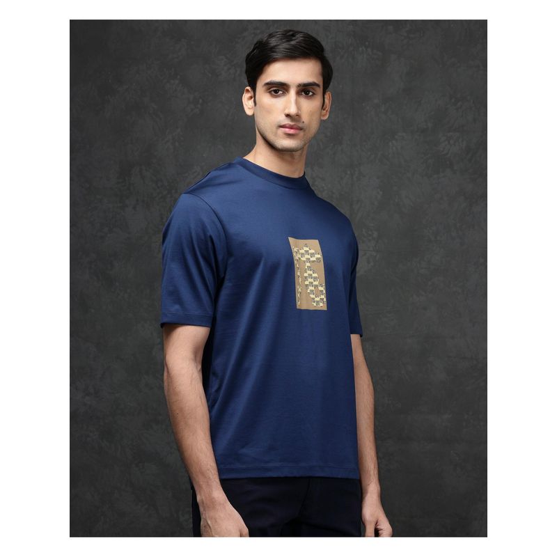 Rare Rabbit Melor Dark Blue Graphic Print Oversized Fit T-Shirt (XS)