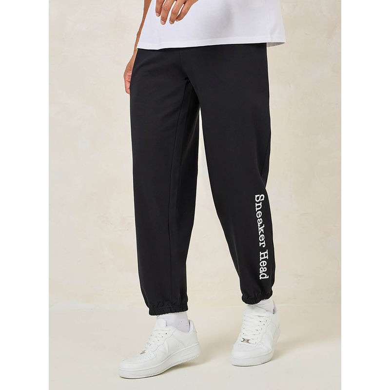 Styli Men Black Relaxed Fit Cotton Terry Joggers (M)