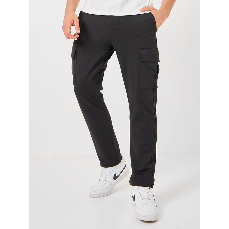 Styli Men Black 4 Way Stretch Straight Fit Pant (L)