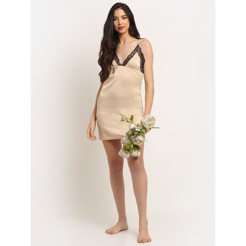 Erotissch Women Nude Solid Satin Nightdress (M)