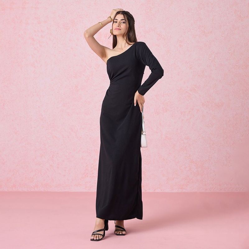 Twenty Dresses by Nykaa Fashion Black Cut Out One Shoulder Gown (XS)