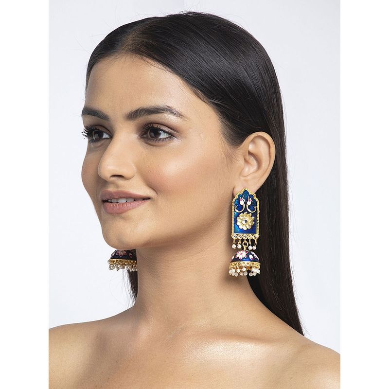 Moedbuille Kundan Studded Handpainted Blue Meenakari Gold Plated