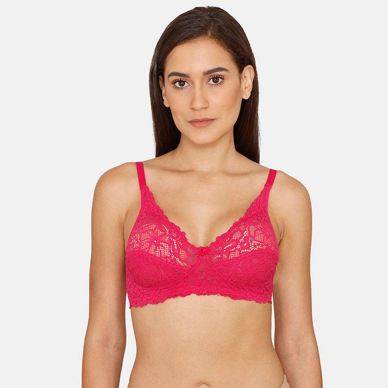 Rosaline Everyday Single Layered Non Wired 3-4th Coverage Lace Bra - Fuchsia Red (32B)