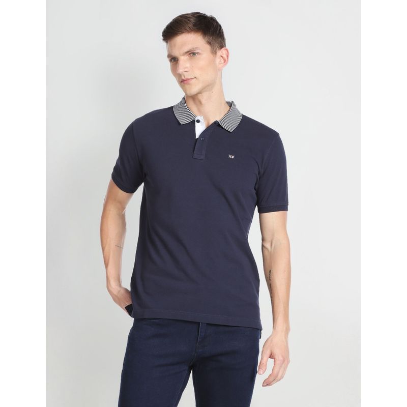 Arrow Sports Stripe Collar Pique Polo T-Shirt (S)
