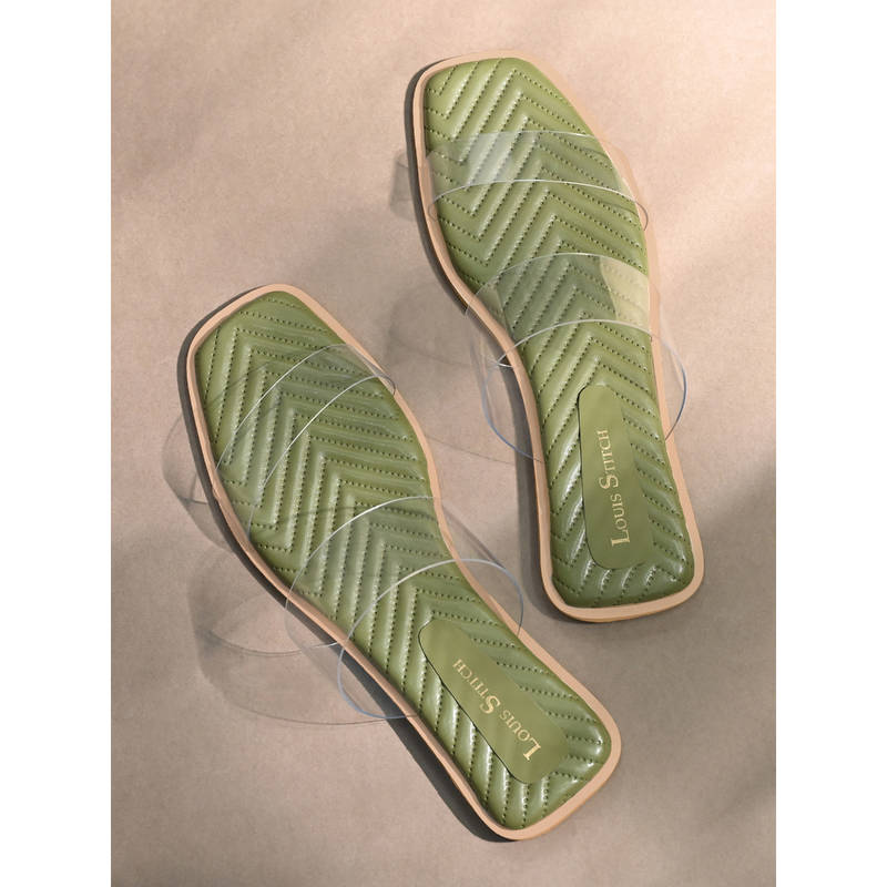 Louis Stitch Women Green Silicone Strap Lightweight Flats (UK 3)