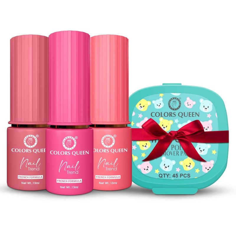 Colors Queen Nail Paint Combo Set Of 3 With Free Nail Paint Remover Wipes - Barbie Pinks