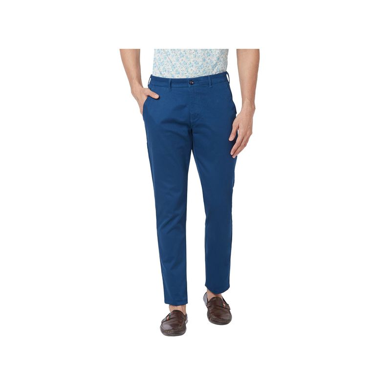 Buy ColorPlus Super Slim Fit Solid Dark Blue Trouser Online