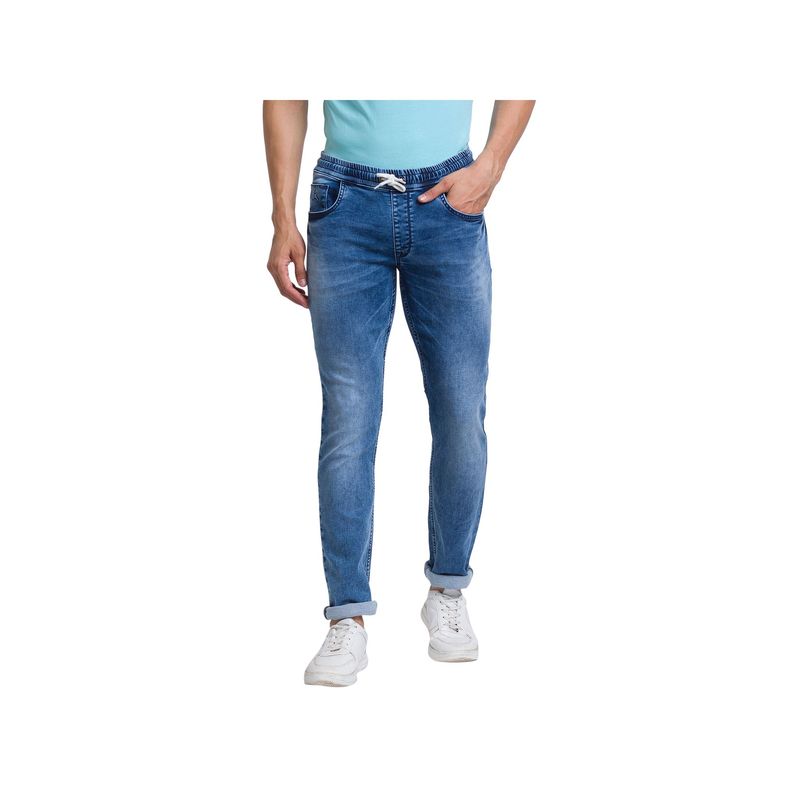 Parx Joggers Fit Solid Blue Jeans (32)