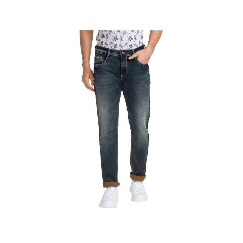 Parx Slim Tapered Fit Solid Dark Blue Jeans (36)