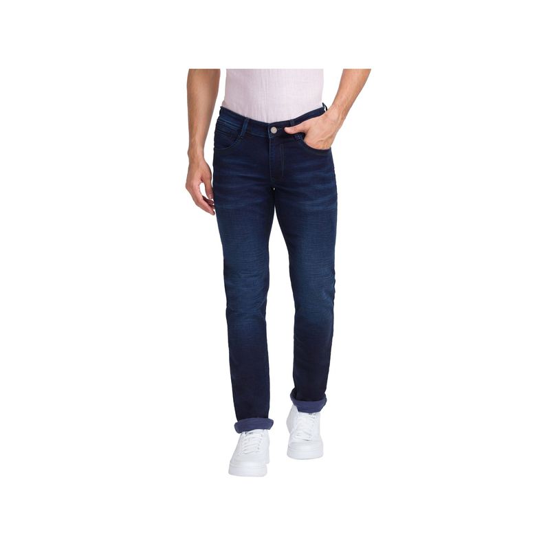 Parx Slim Tapered Fit Solid Fancy Blue Jeans (36)
