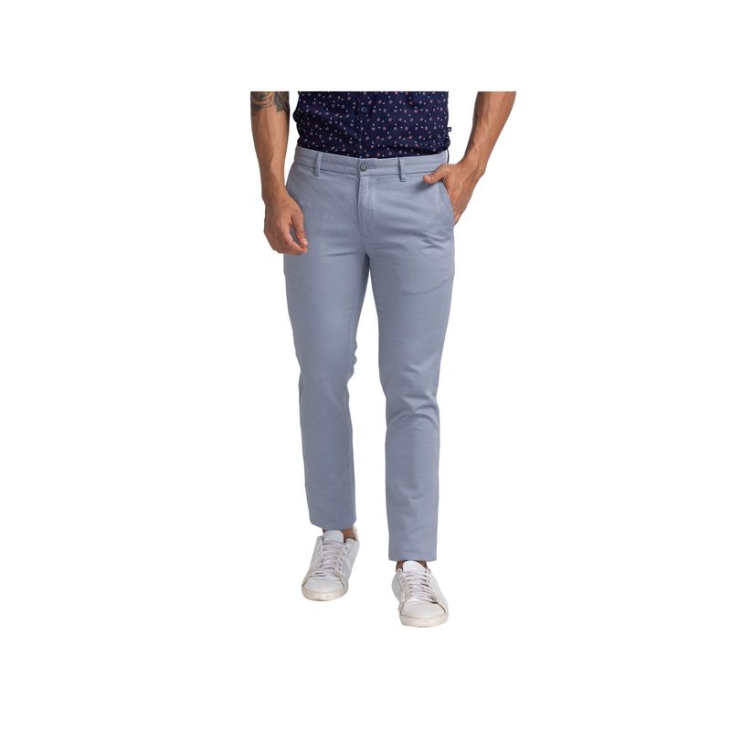 Parx Super Slim Fit Printed Grey Trouser (38)