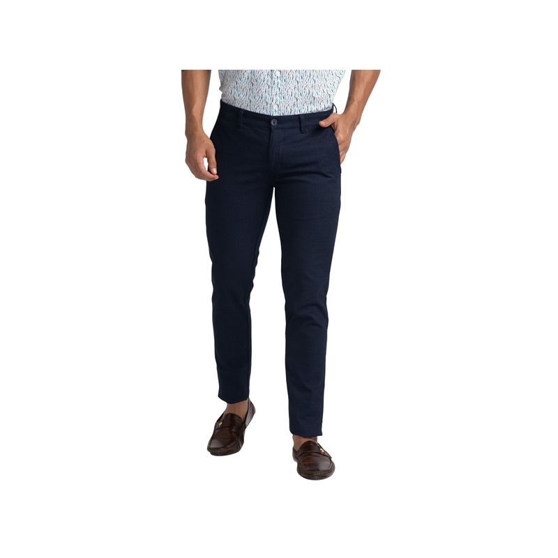 Parx Super Slim Fit Printed Dark Blue Trouser (36)