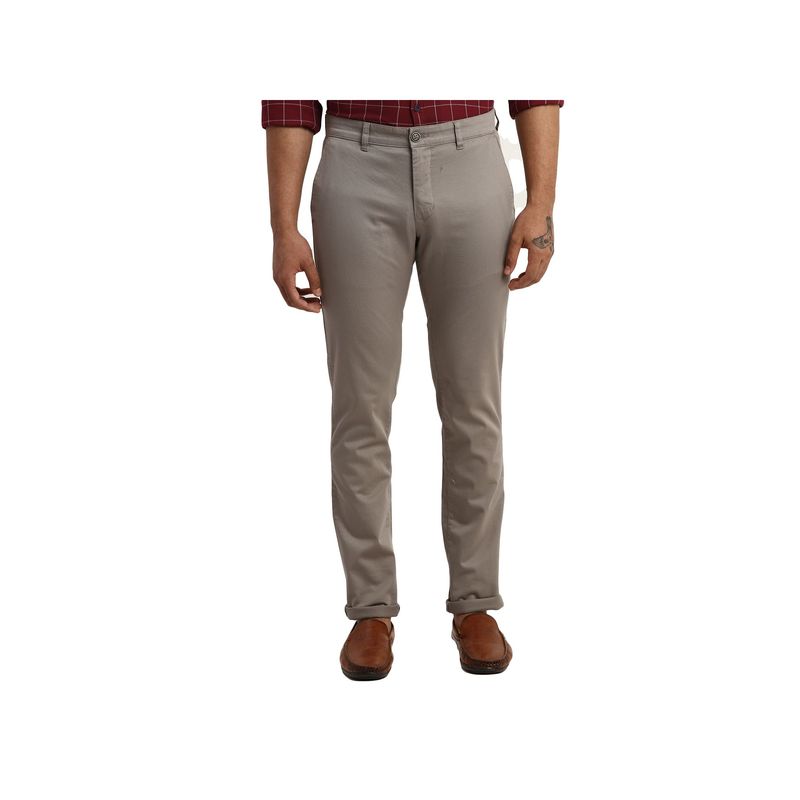 Buy Parx Tapered Fit Solid Dark Grey Trouser Online
