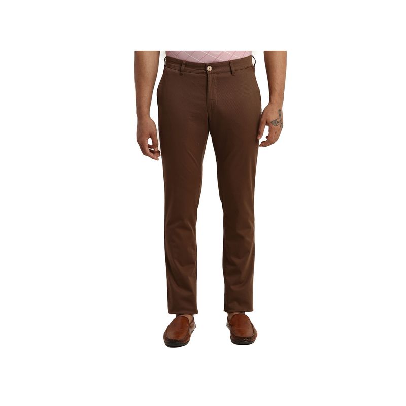 Parx Tapered Fit Solid Dark Brown Trouser (30)