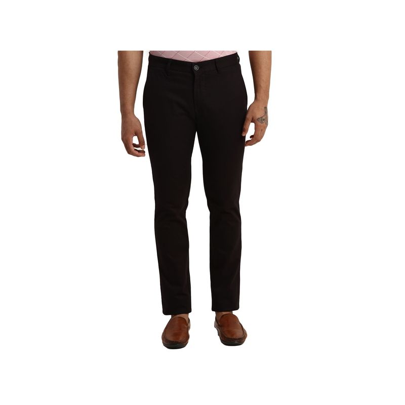 Parx Tapered Fit Solid Black Trouser (30)