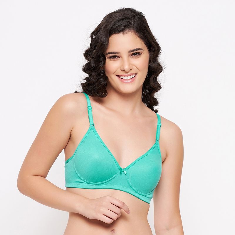 Clovia Cotton Rich Solid Padded Demi Cup Underwired Push-Up Bra - Teal (38B)