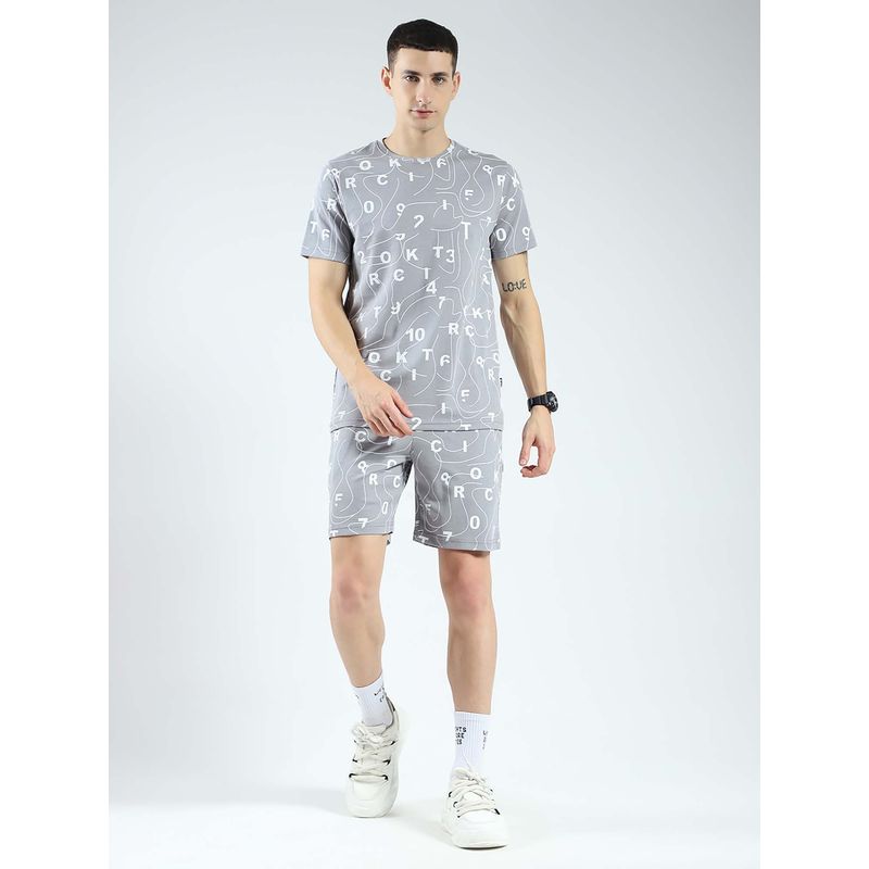 Rock.it Men Grey Printed Round Neck Co-Ord (Set of 2) (XL)