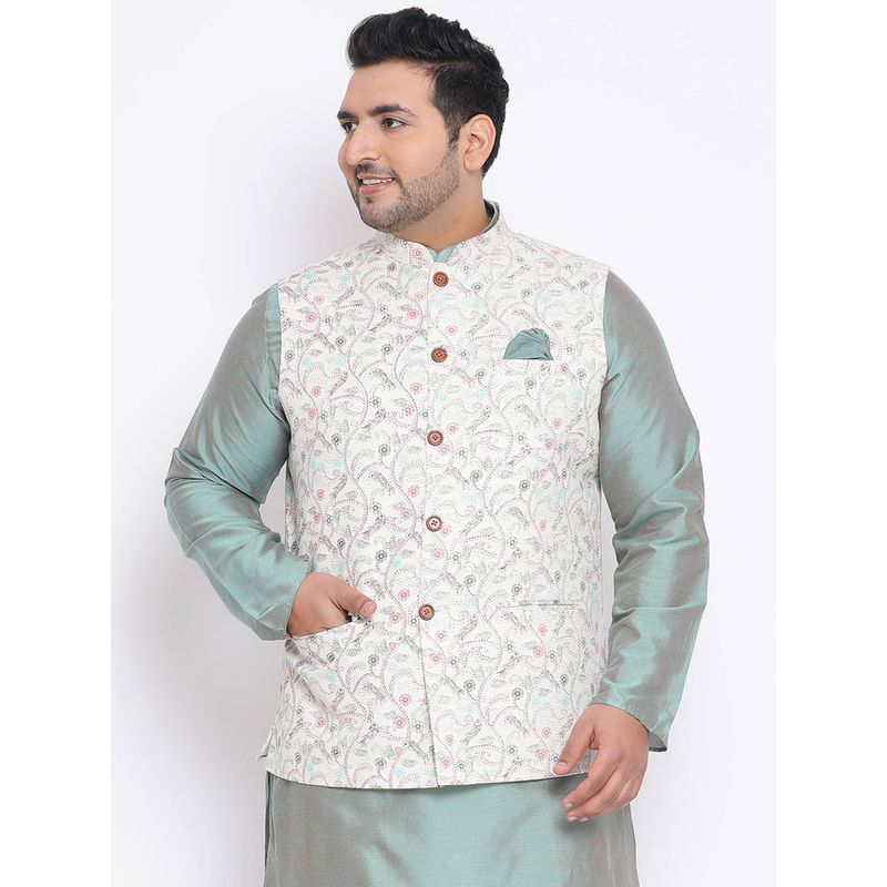 KISAH PLUS Cream Printed Nehru Jacket (46)
