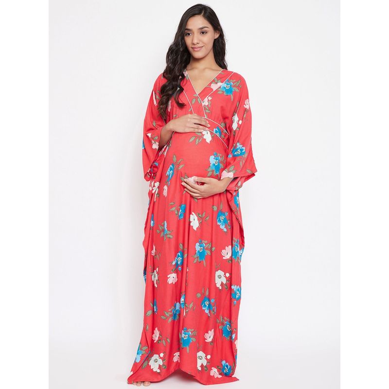 The Kaftan Company Floral Kimono Maternity Kaftan - Red (S)