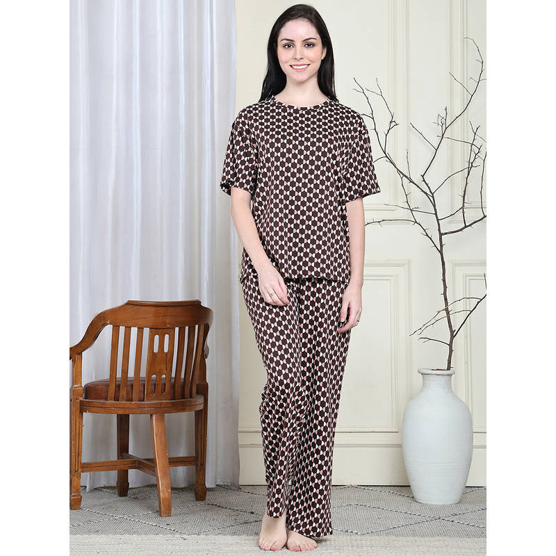 Kanvin Brown Women's Top with Pyjama (Set of 2) (S)