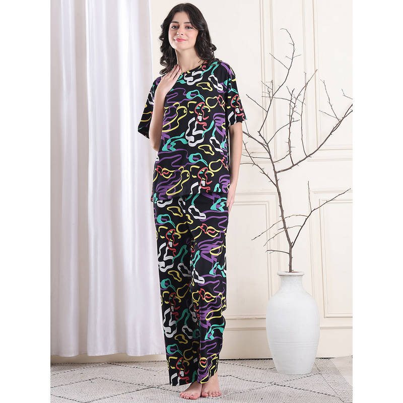 Kanvin Black Women's Top with Pyjama (Set of 2) (M)