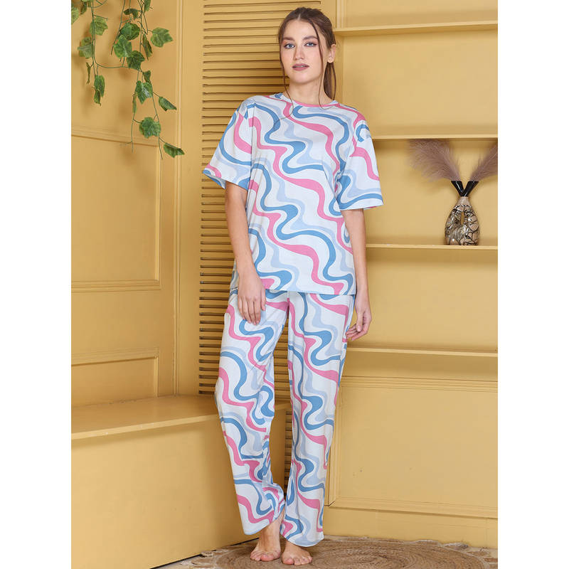 Kanvin Blue Women's Top with Pyjama (Set of 2) (S)