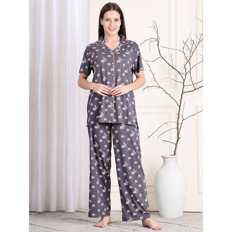 Kanvin Purple Women's Shirt with Pyjama (Set of 2) (S)
