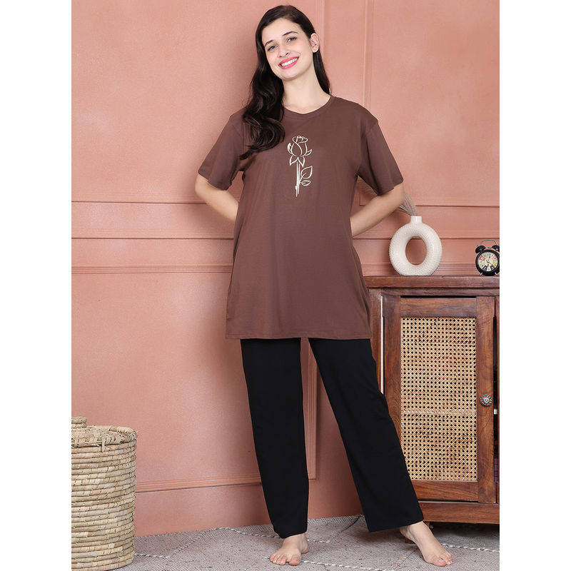 Kanvin Brown Women's Top with Pyjama (Set of 2) (2XL)