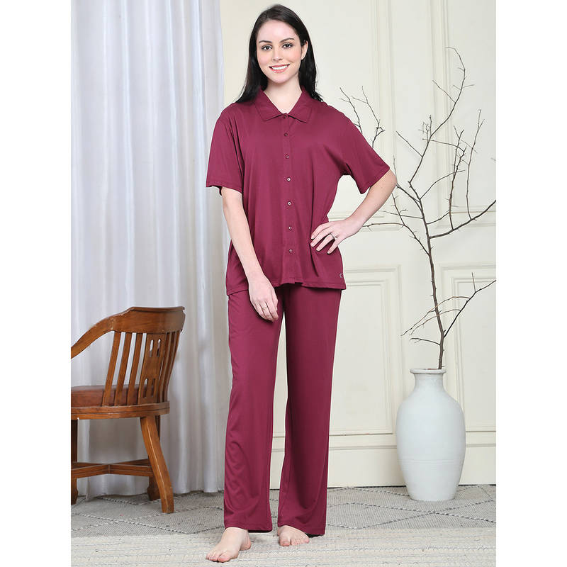 Kanvin Red Women's Shirt with Pyjama (Set of 2) (M)
