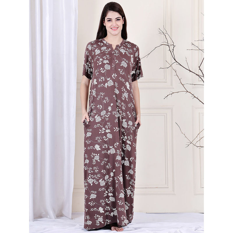 Kanvin Brown Women's Floral Long Nighty (M)