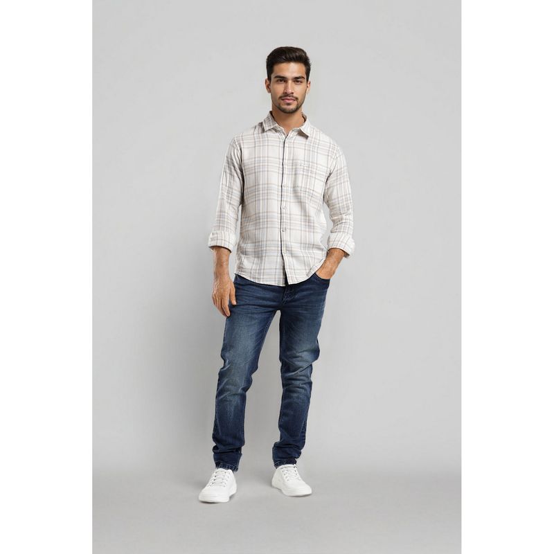 Crocodile Cotton Checks Off White Casual Shirt (39)