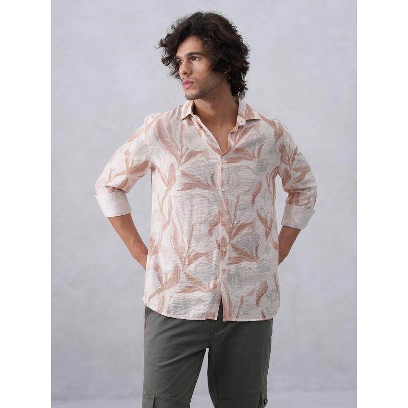 CRIMSOUNE CLUB Men Floral Peach Shirt (2XL)