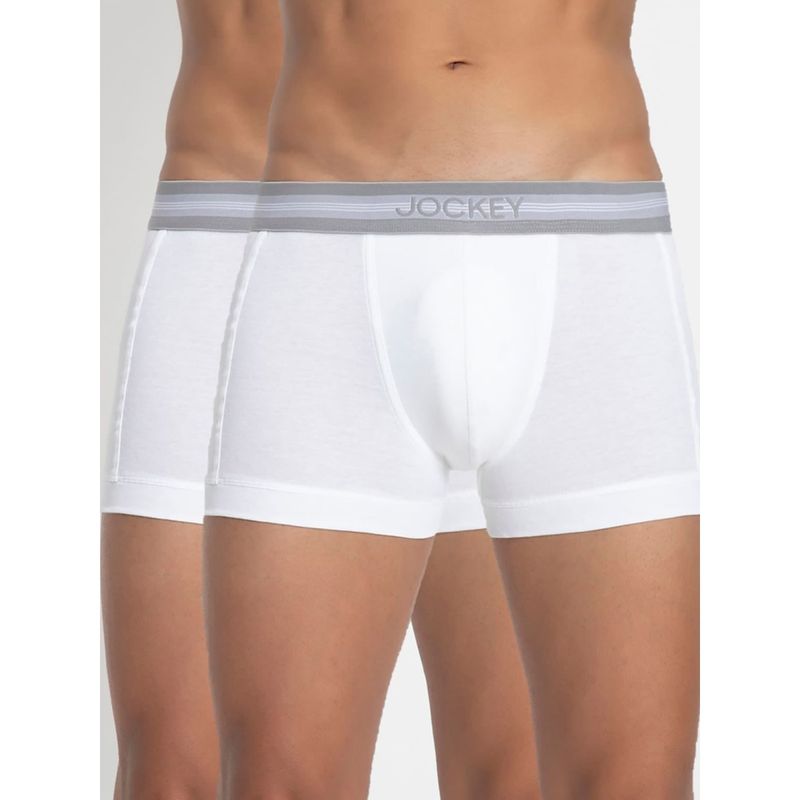 Jockey 1015 Mens Super Combed Cotton Rib Solid Trunk - White (Pack of 2) (M)