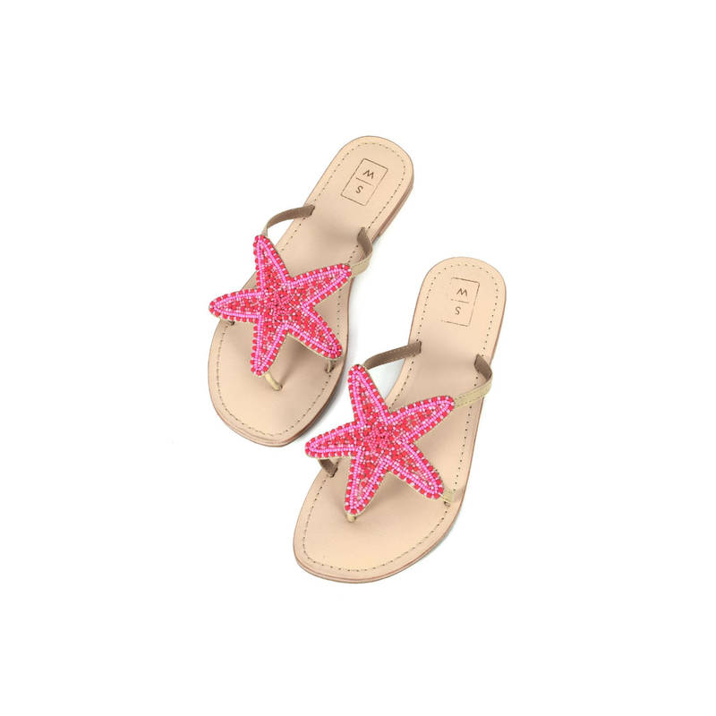 SANDALWALI Lucy Beaded Pink Starfish Flats (Euro 41) (EURO 41)