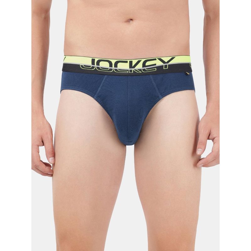 Jockey FP02 Men Super Combed Cotton Rib Solid Brief with Ultrasoft Waistband Navy Blue (M)