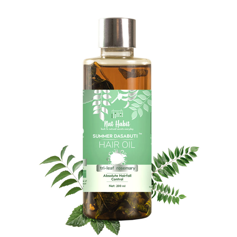 Nat Habit Trileaf Rosemary Hair Fall Control Summer Ayurvedic Hair Oil With Hibiscus, Neem & Curry