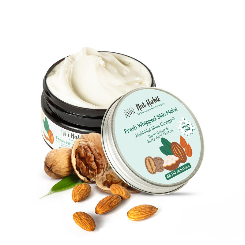 Nat Habit Multi Nut Shea Omega3 Malai, Body Butter, Cold Cream, Dry Skin & Body Acne 48 HR Moisture