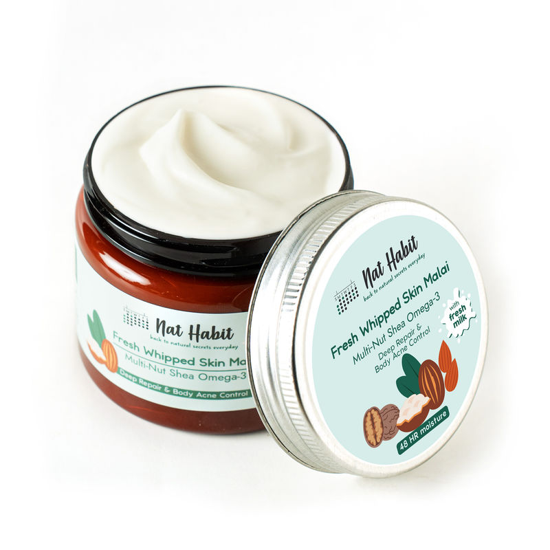 Nat Habit Multi Nut Shea Omega3 Malai, Body Butter, Cold Cream, Dry Skin & Body Acne 48 HR Moisture