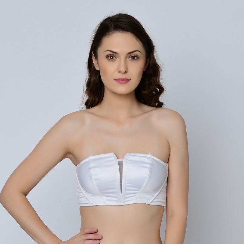 Da Intimo Solid Full Coverage Strapless Bralette - White (XL)