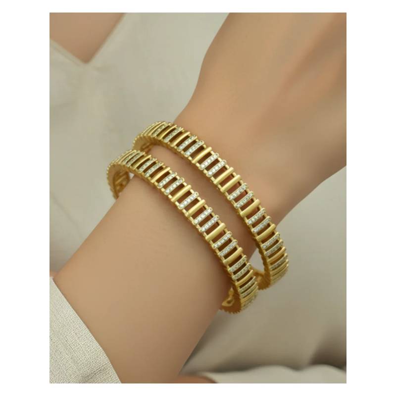 ZEVARLY White Plated American Diamond Studded Bangles (Pack of 2) (2.2)