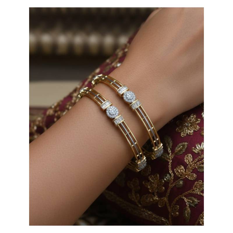 ZEVARLY White Plated American Diamond and Cubic Zirconia Stone Studded Bangles (Pack of 2) (2.4)
