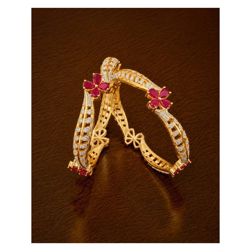 ZEVARLY Red Gold-Plated Cz-Studded Bangles (Pack of 2) (2.4)