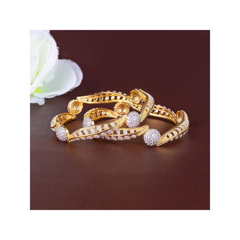 ZEVARLY White Plated Cz Studded Bangles (Pack of 2) (2.8)
